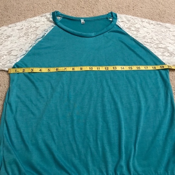 Brand New Teal Top with Lace Sleeves - Picture 4 of 8